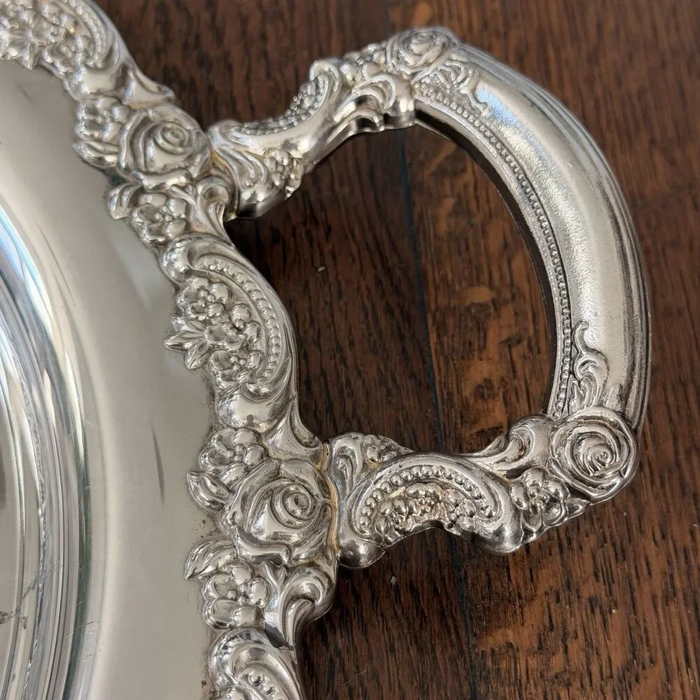 Vintage Oneida Du Maurier Silverplate 15” Serving Tray Roses Handles Ornate USA